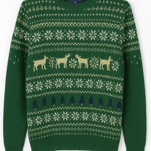 Crown & Ivy Green Fair Isle Sweater Medium Dogs & Trees Winter Knit
